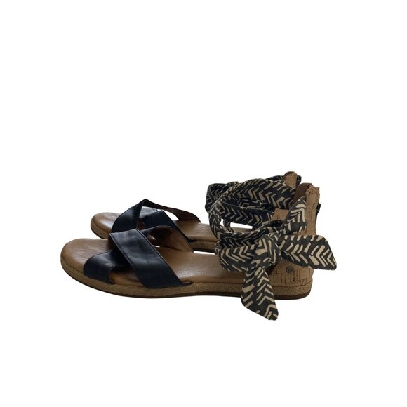 Ugg Women's Size 8 Black Leather Fabric Ankle zipper Cork Wedge Sandals shoes - Picture 2 of 7